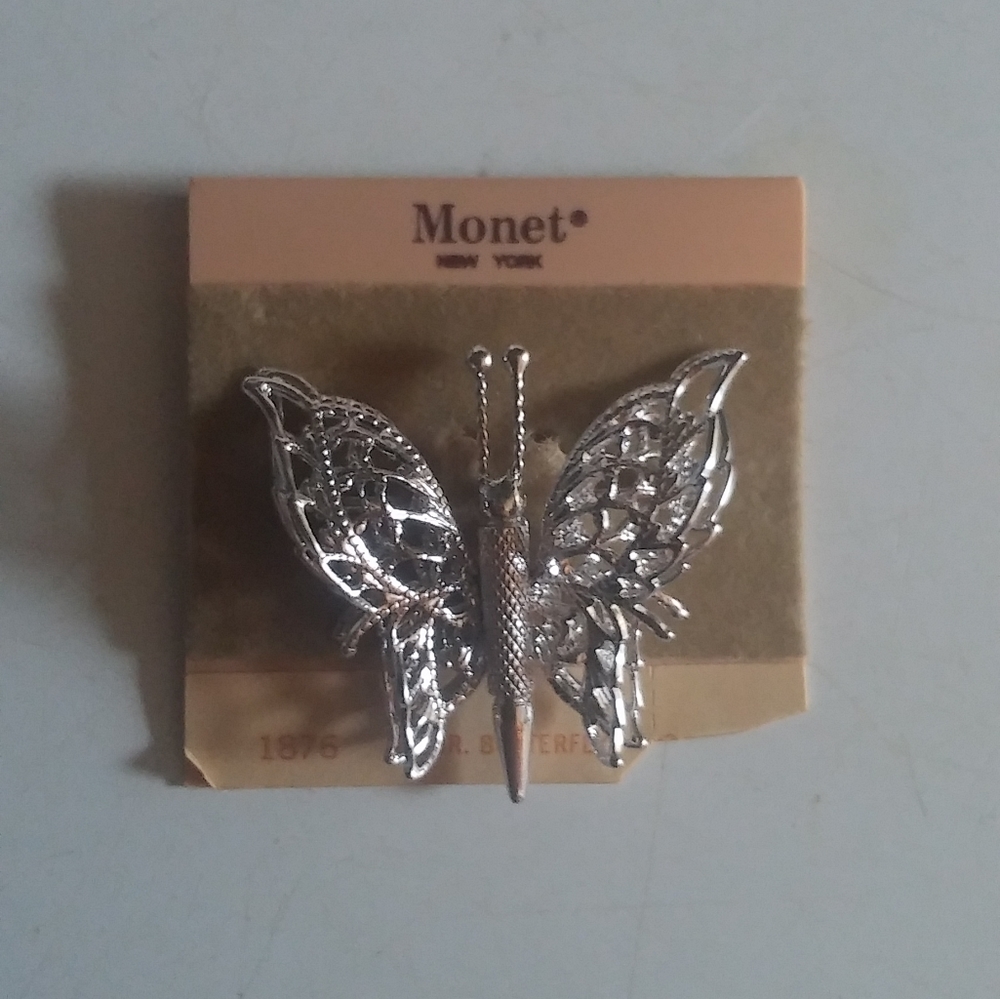 Vintage Monet Butterfly Pin Brooch, Silvertone